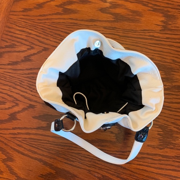 Black and White Leather Handbag with Silver-Toned Hardware - Picture 10 of 11